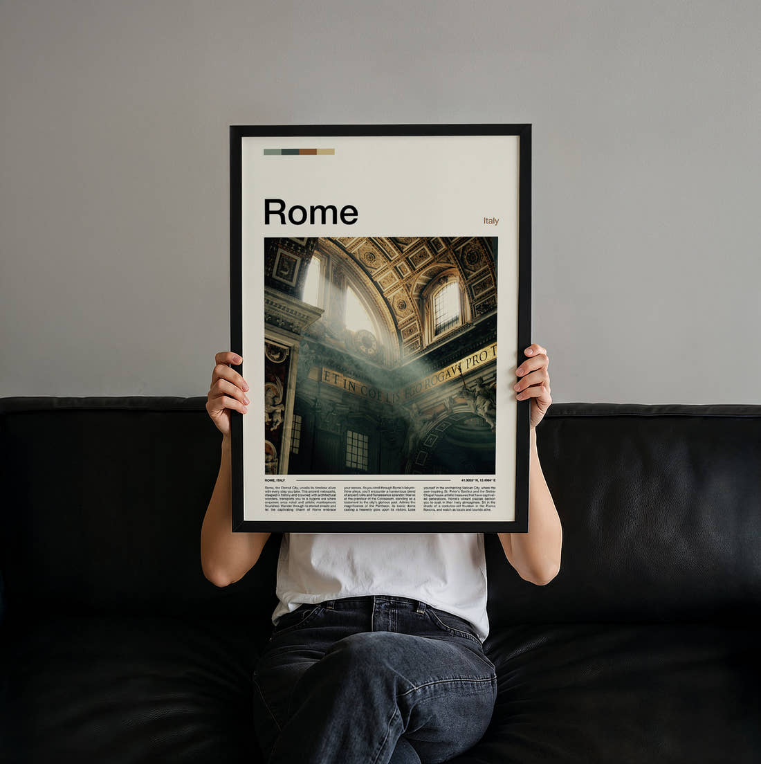 Rome St Peter's Basilica Interior Travel Print held up by hand to show the size of the print