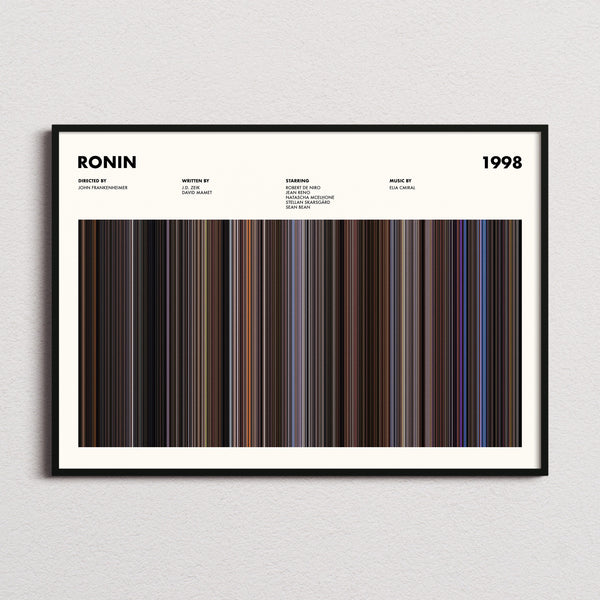 Ronin Movie Barcode Poster framed and photographed straight on