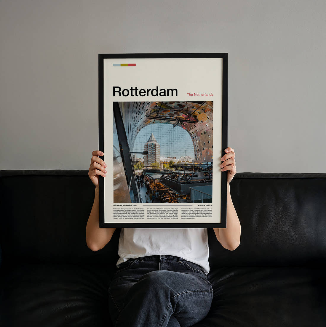 Rotterdam Markthal Interior Travel Print held up by hand to show the size of the print