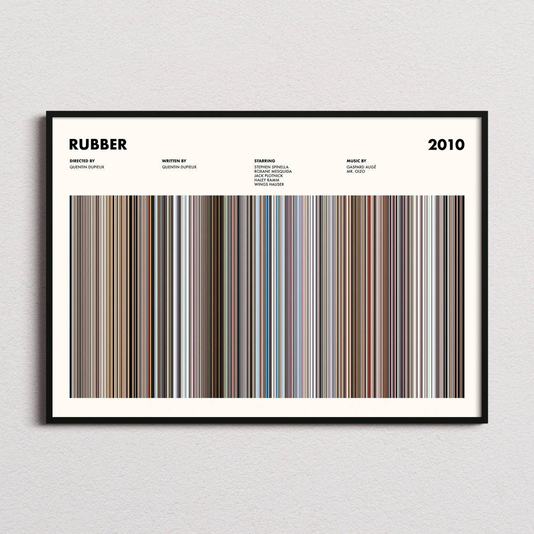 Rubber Movie Barcode Poster framed and photographed straight on