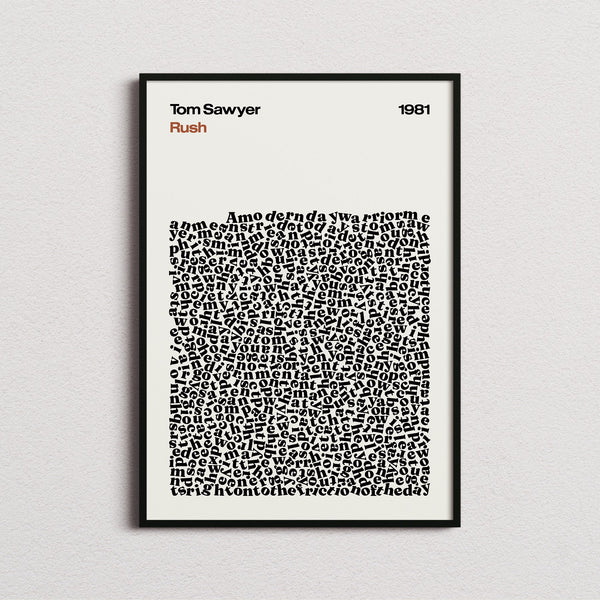Rush Tom Sawyer Lyric Print in the cream colourway, framed