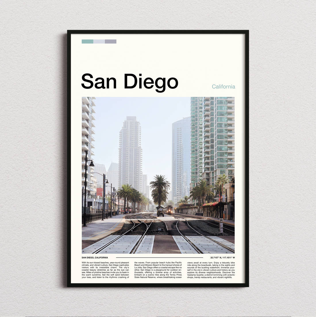 San Diego Tram Tracks Travel Print framed and photographed straight on