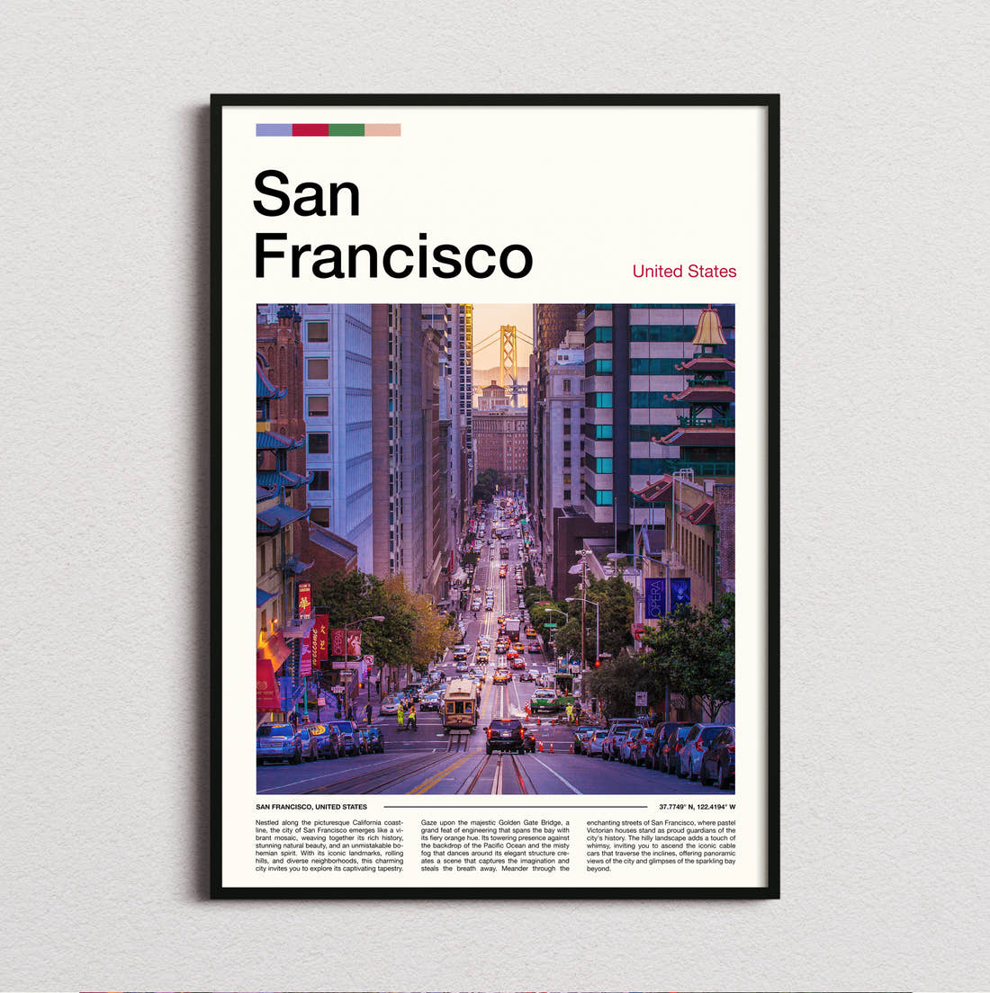 San Francisco Steep City Street Travel Print framed and photographed straight on