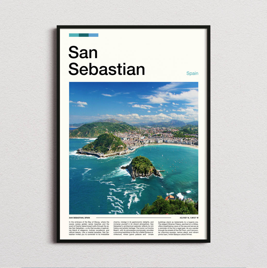 San Sebastian La Concha Bay Travel Print framed and photographed straight on