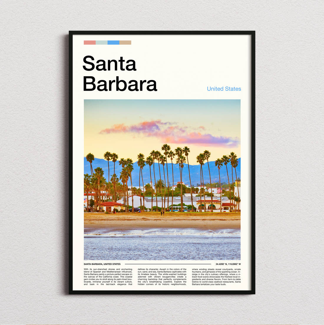 Santa Barbara Travel Print framed and photographed straight on