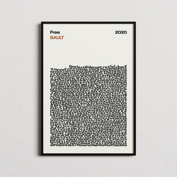 Sault Free Lyric Print in the cream colourway, framed