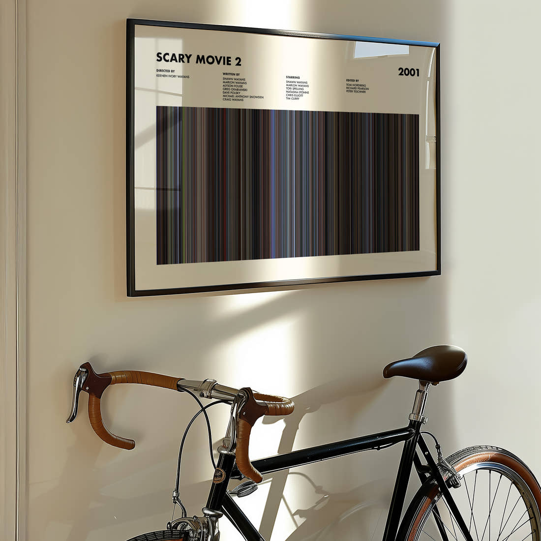 Scary Movie 2 Barcode Poster Movie Barcode Poster framed on the wall of a styled room setting