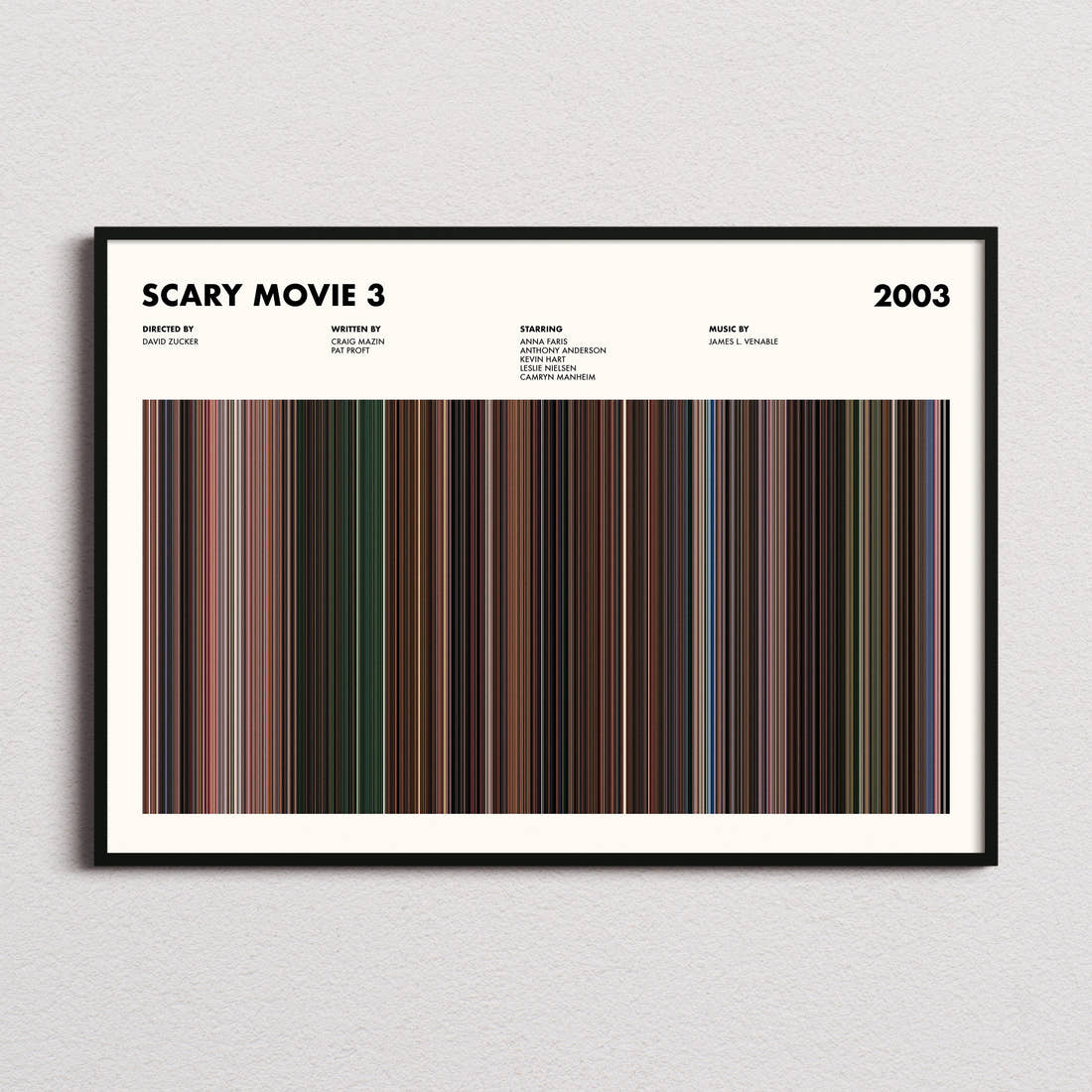 Scary Movie 3 Barcode Poster Movie Barcode Poster framed and photographed straight on