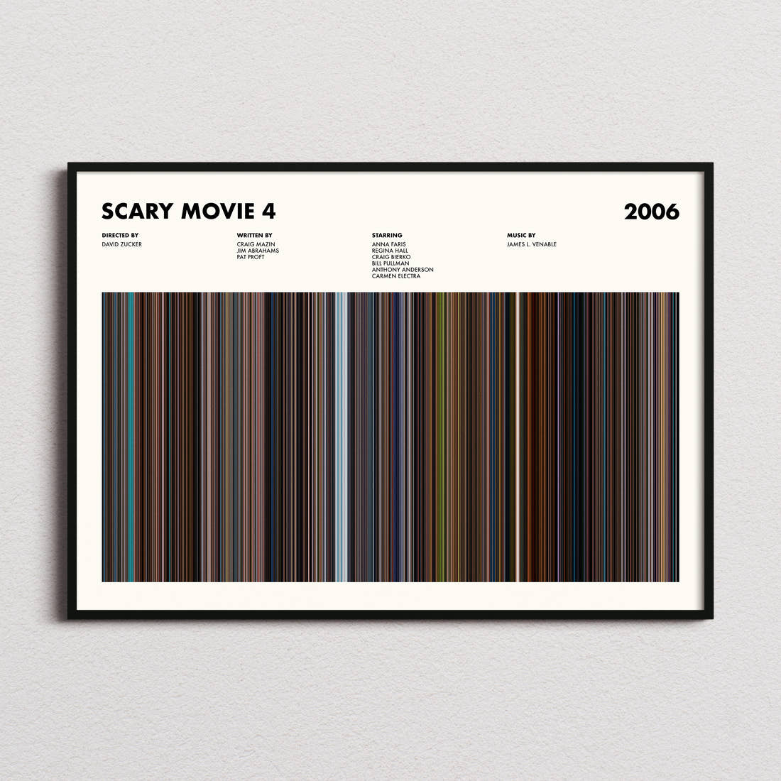 Scary Movie 4 Barcode Poster Movie Barcode Poster framed and photographed straight on