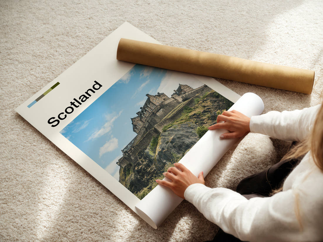 Scotland Edinburgh Castle Travel Print being unrolled from its postal tube