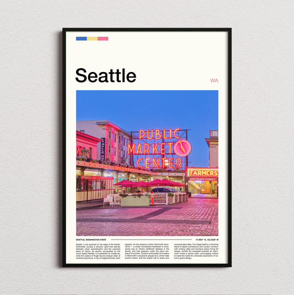 Seattle - Public Market Sign At Dusk - Travel Print