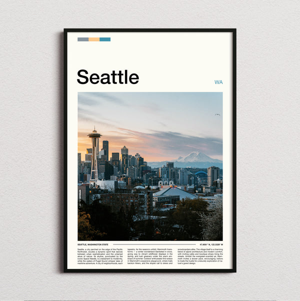 Seattle - Skyline And Mount Rainier - Travel Print