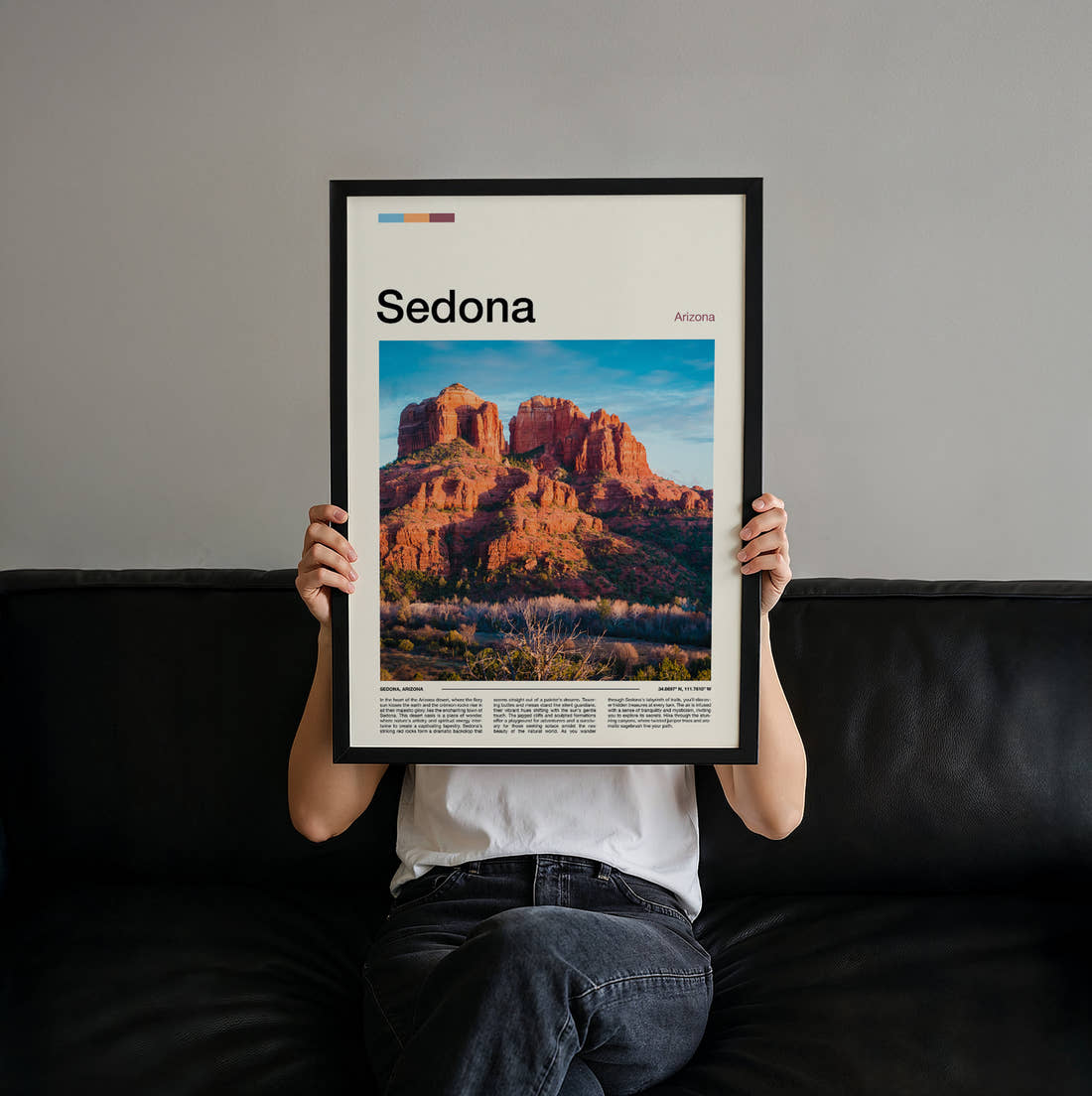 Sedona Cathedral Rock Travel Print held up by hand to show the size of the print