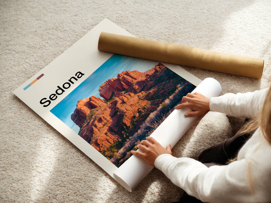 Sedona Cathedral Rock Travel Print being unrolled from its postal tube