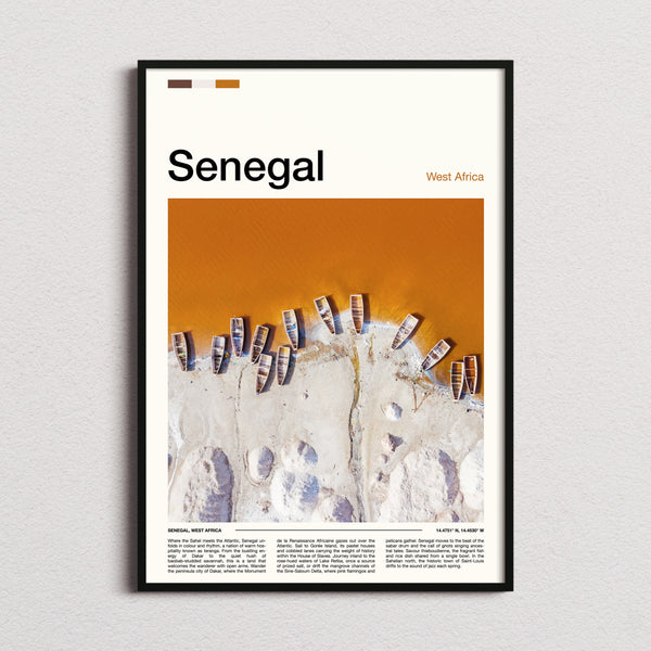 Senegal Aerial Fishing Boats Travel Print framed and photographed straight on