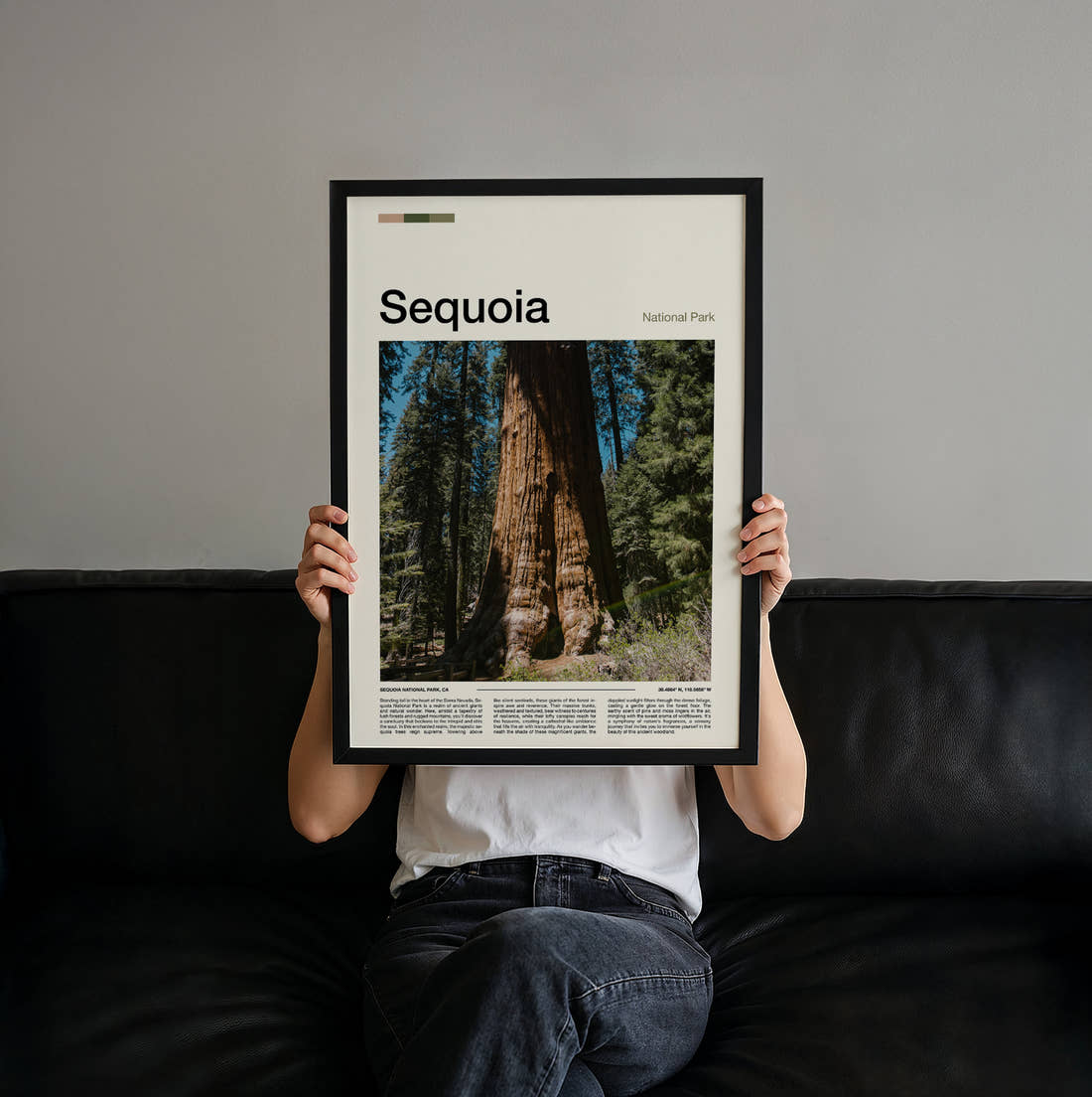 Sequoia Giant Redwood Trunk Travel Print held up by hand to show the size of the print