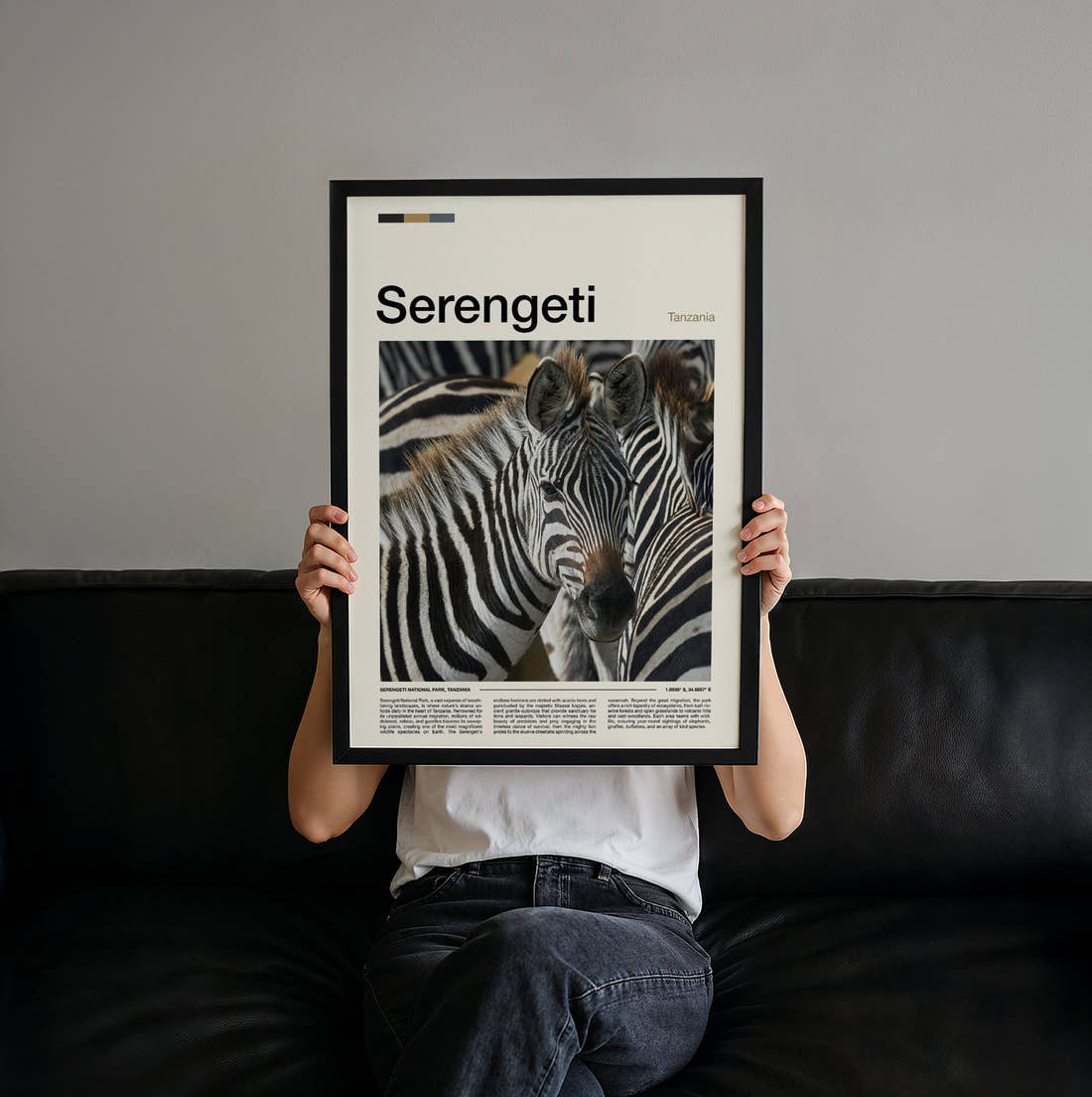 Serengeti Zebras Travel Print held up by hand to show the size of the print