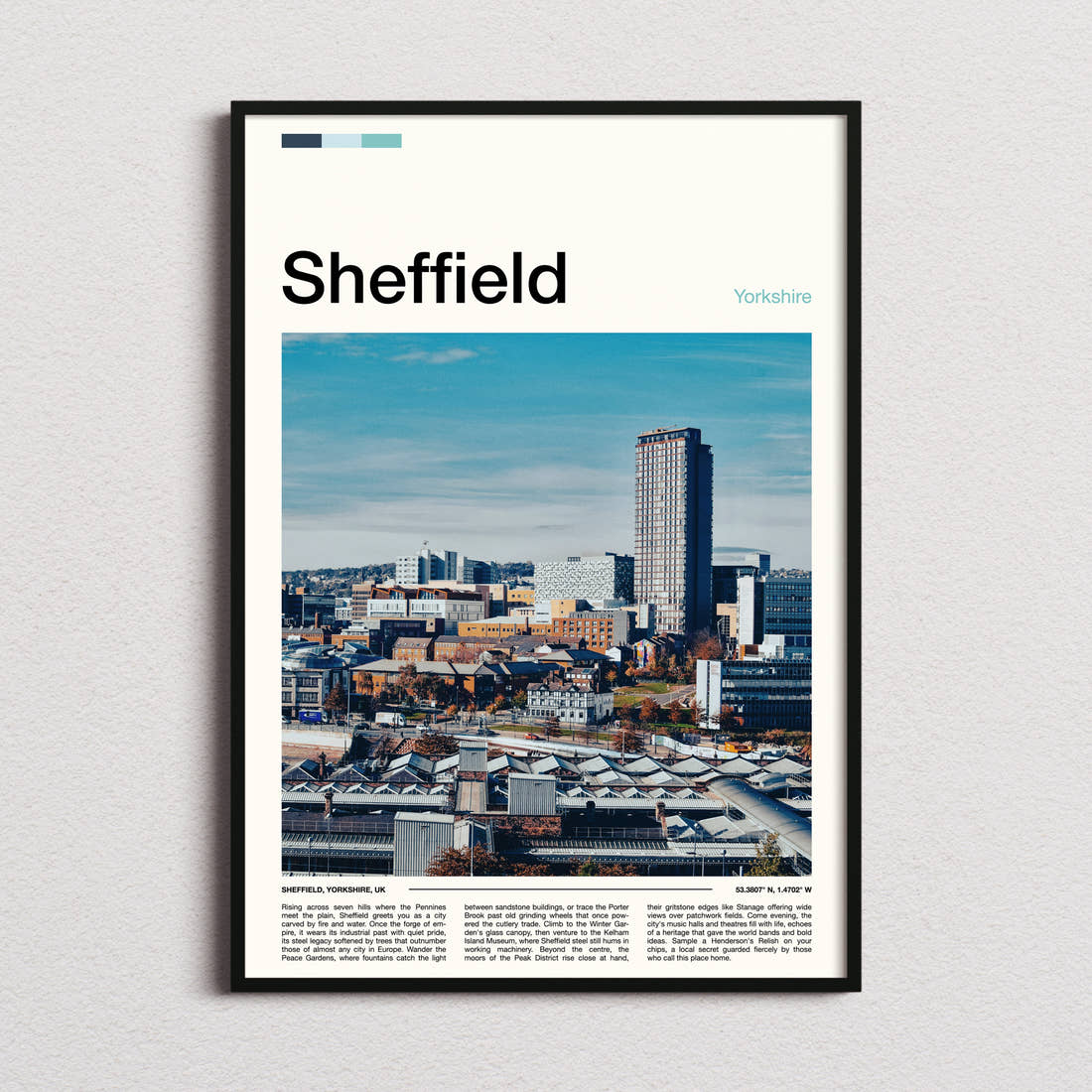 Sheffield City Skyline View Travel Print framed and photographed straight on