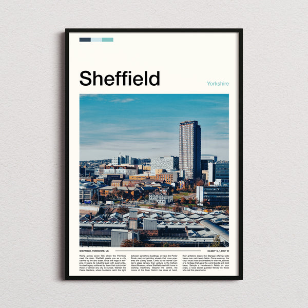 Sheffield City Skyline View Travel Print framed and photographed straight on