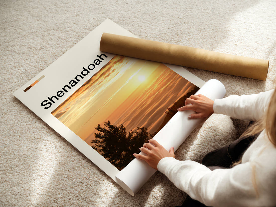Shenandoah Sunrise Over The Valley Travel Print being unrolled from its postal tube