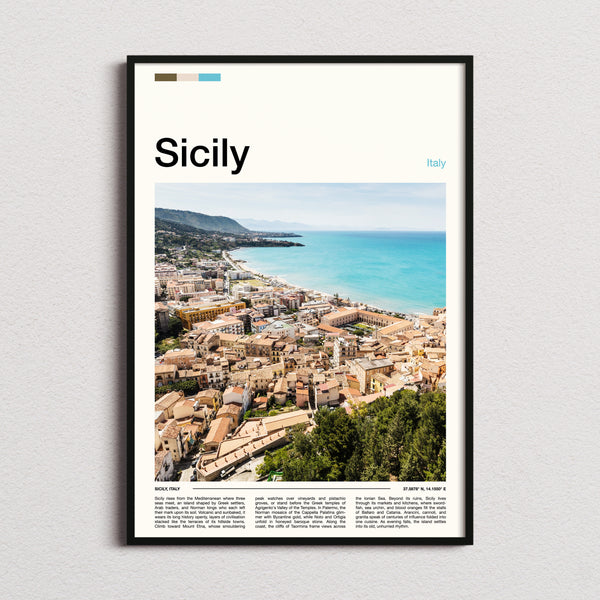 Sicily Coastal Town Aerial Travel Print framed and photographed straight on