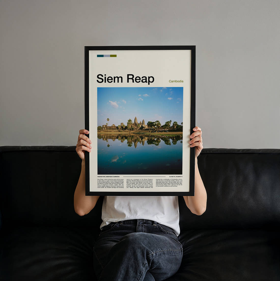 Siem Reap Angkor Wat Reflection Travel Print held up by hand to show the size of the print