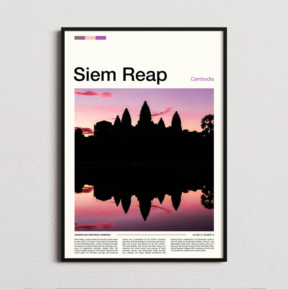 Siem Reap Temple Silhouette At Sunset Travel Print framed and photographed straight on