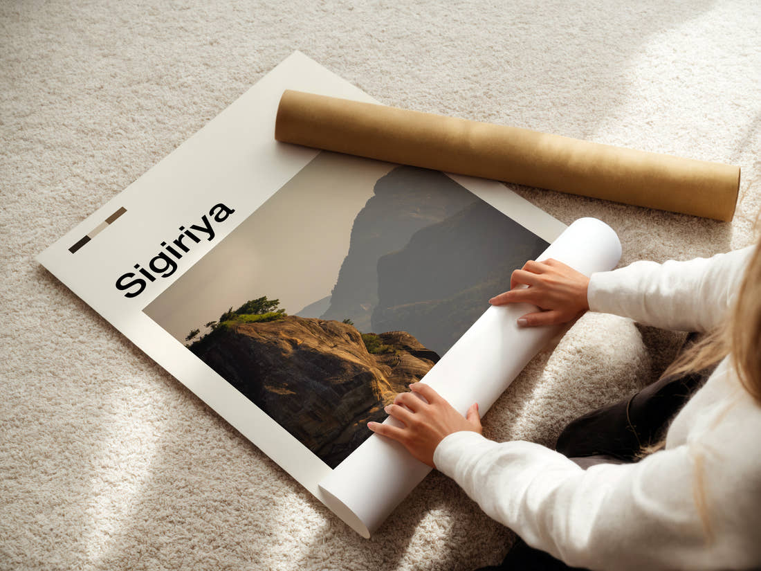 Sigiriya Granite Rock Outcrop Travel Print being unrolled from its postal tube