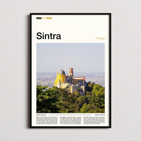 Sintra Hilltop Palace View Travel Print framed and photographed straight on