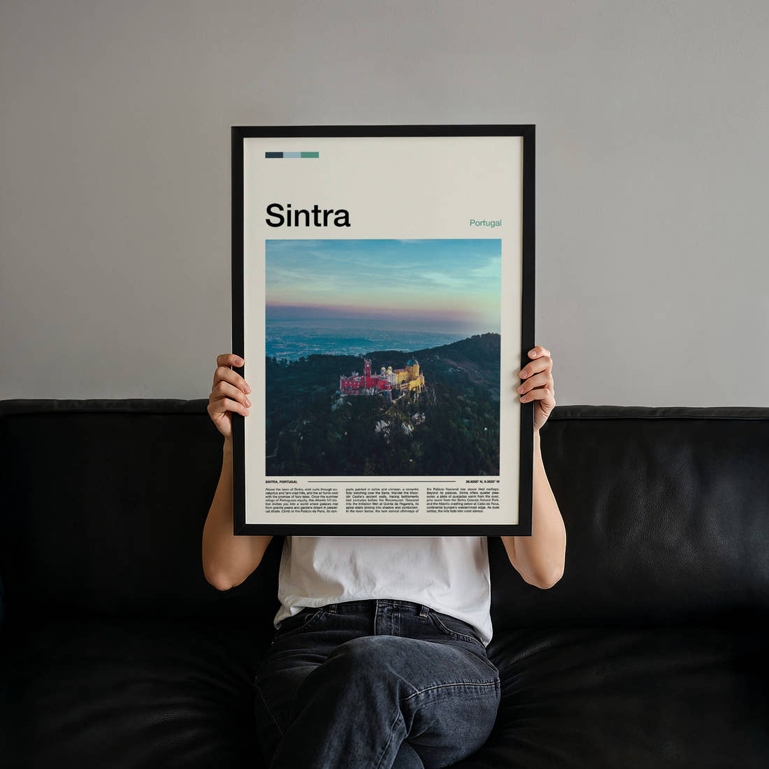 Sintra PaláCio Da Pena Travel Print held up by hand to show the size of the print