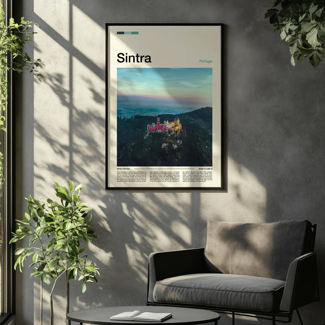Sintra PaláCio Da Pena Travel Print framed on the wall of a relaxed living room