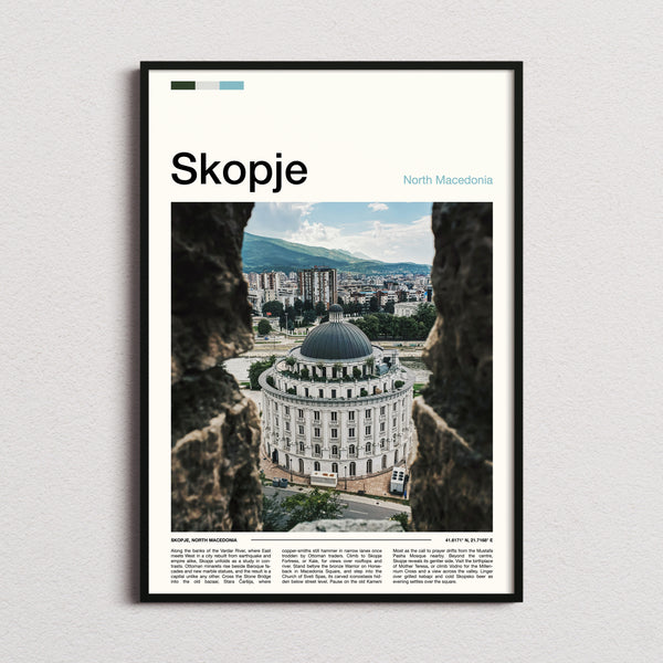 Skopje Domed Building From Fortress Travel Print framed and photographed straight on