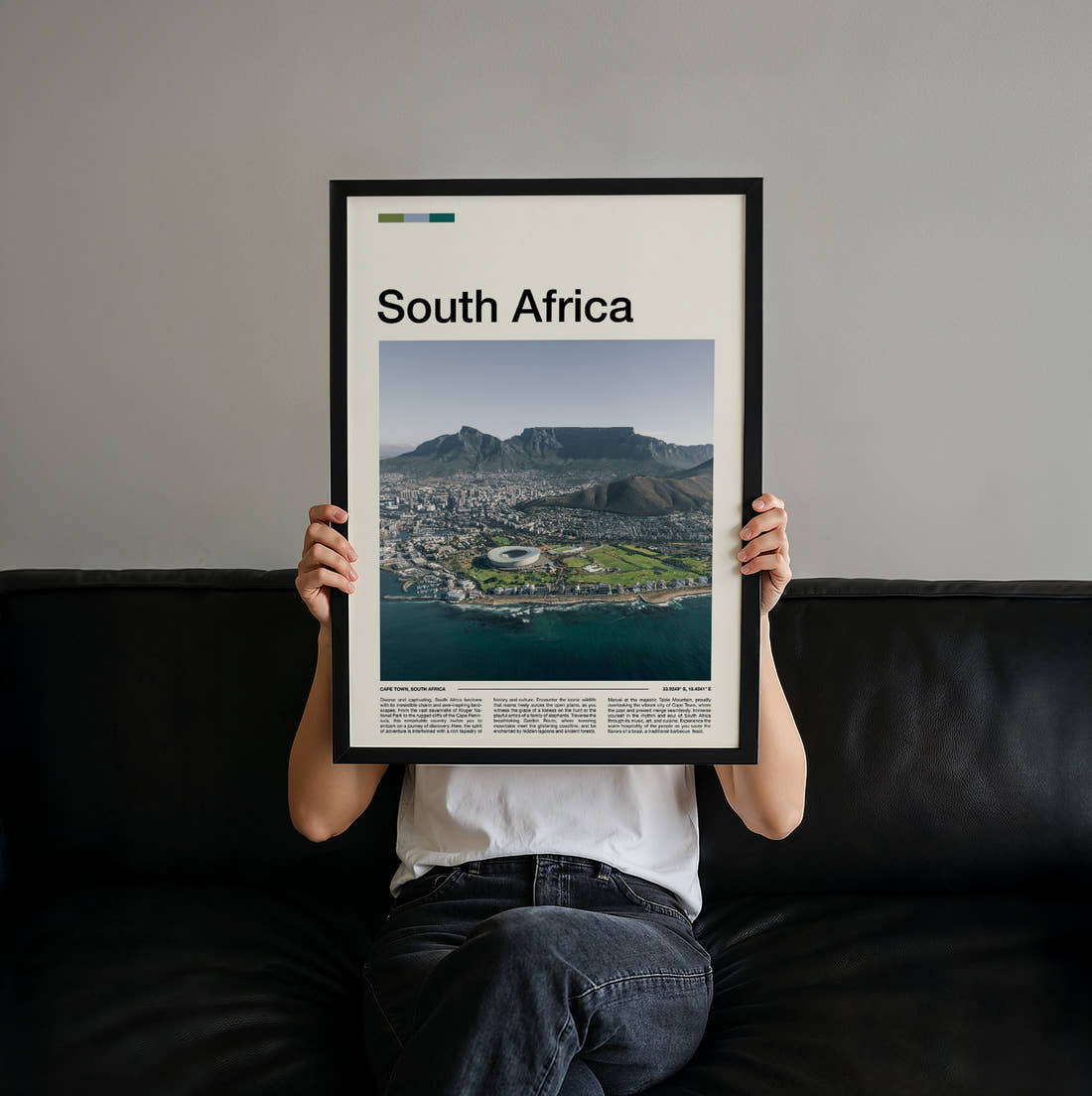 South Africa Table Mountain Travel Print held up by hand to show the size of the print