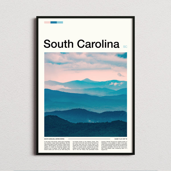 South Carolina - Layered Blue Mountains - Travel Print