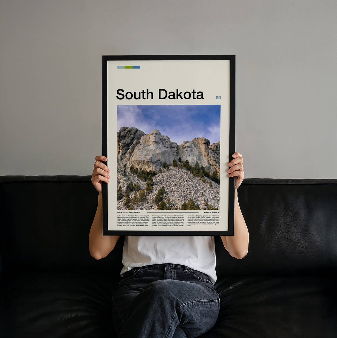 South Dakota Mount Rushmore Travel Print held up by hand to show the size of the print