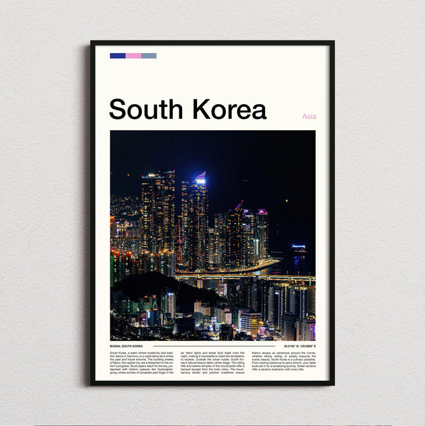 South Korea - Night Skyline Over The Harbour - Travel Print