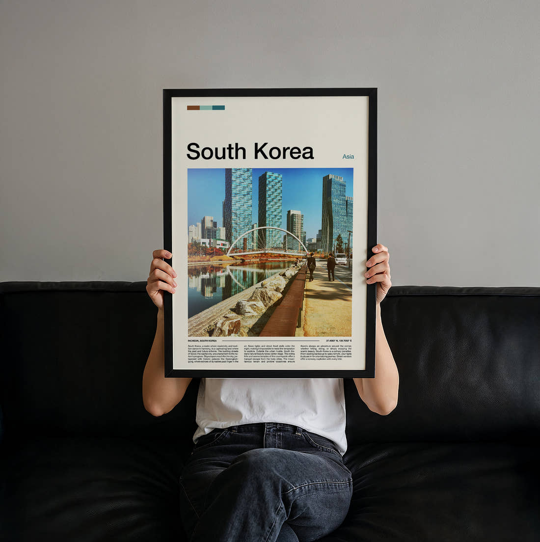 South Korea Arch Bridge Travel Print held up by hand to show the size of the print