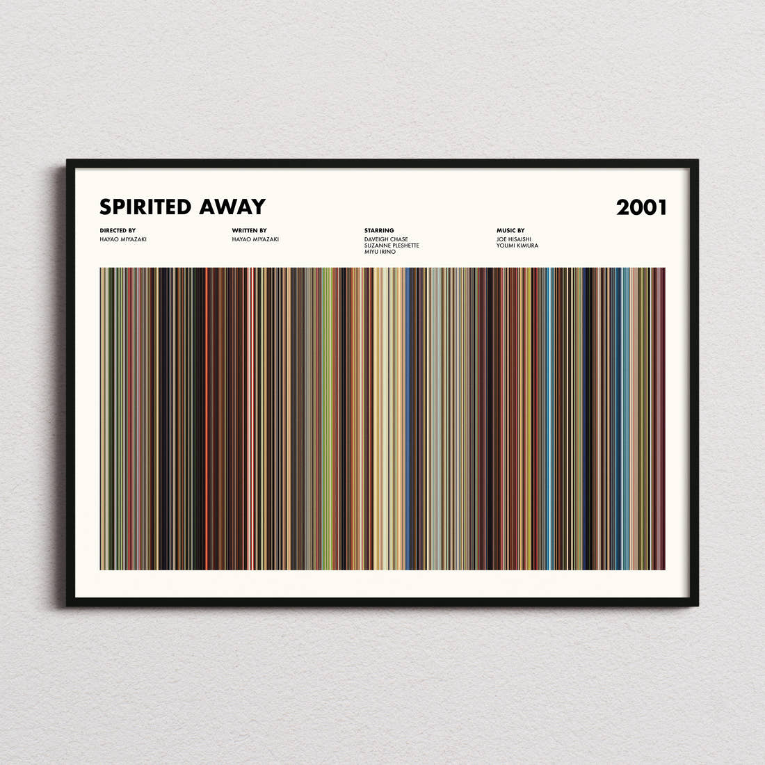 Spirited Away Movie Barcode Poster framed and photographed straight on