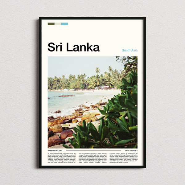 Sri Lanka Palm-Fringed Beach Travel Print framed and photographed straight on