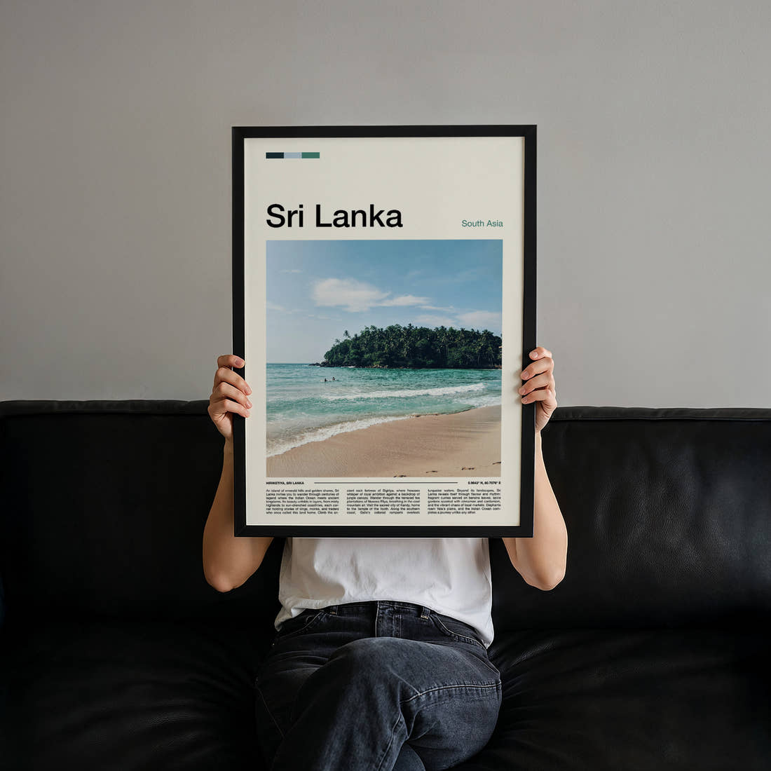 Sri Lanka Jungle Cove Shoreline Travel Print held up by hand to show the size of the print