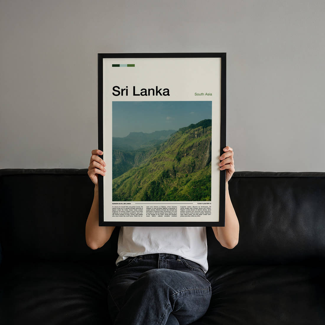 Sri Lanka Misty Hill Ridges Travel Print held up by hand to show the size of the print