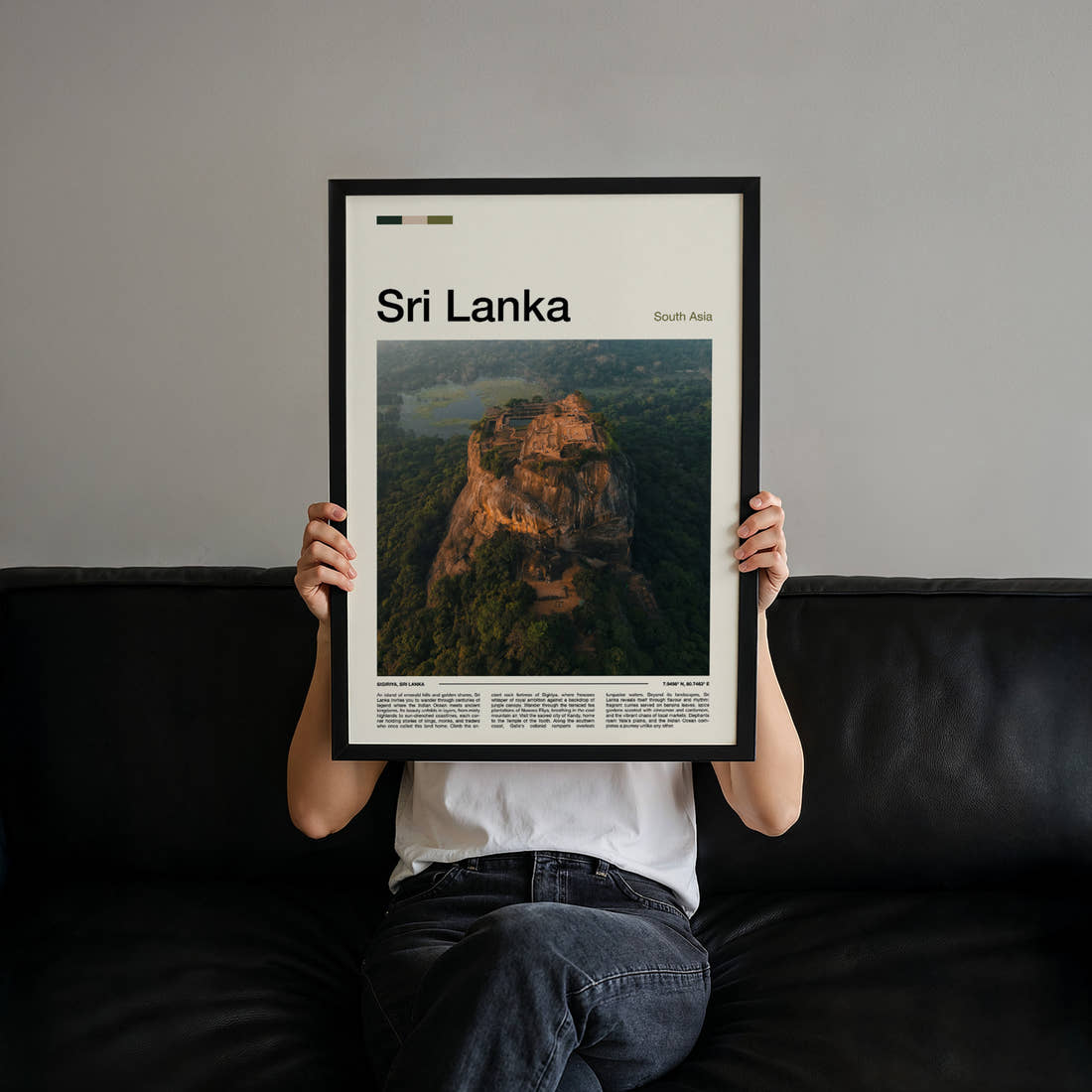 Sri Lanka Aerial Rock Fortress Travel Print held up by hand to show the size of the print