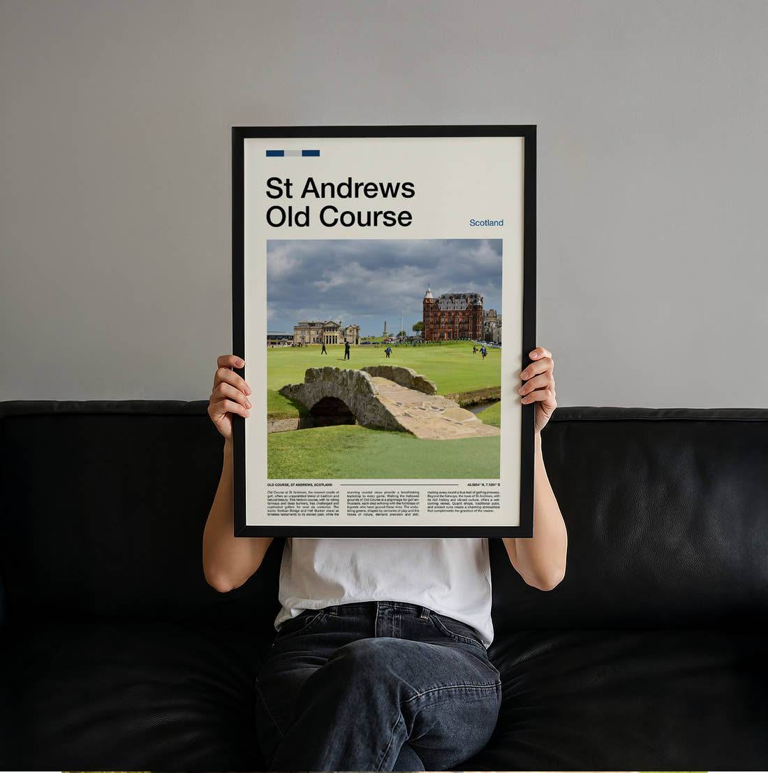 St Andrews Old Course Golf Course Print held up by hand to show the size of the print