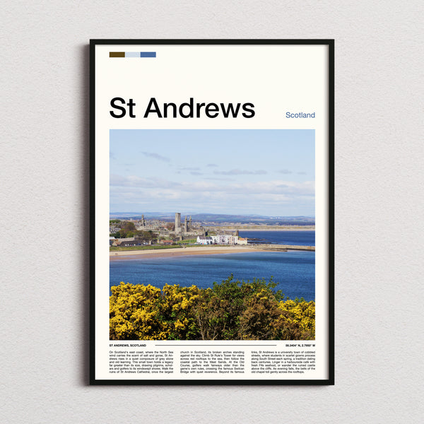 St Andrews Coastal Town View Travel Print framed and photographed straight on