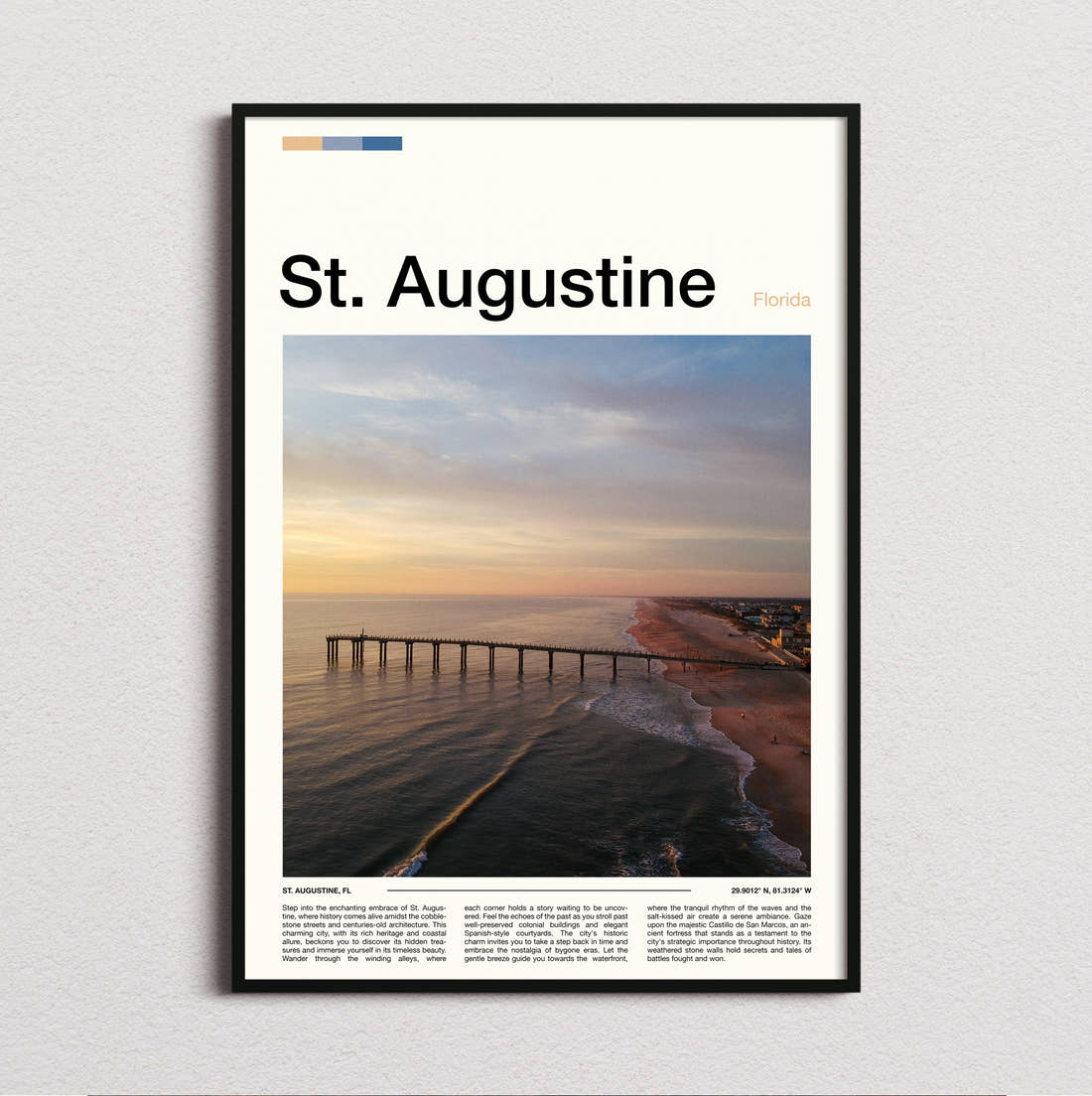 St Augustine Pier At Sunset Travel Print framed and photographed straight on