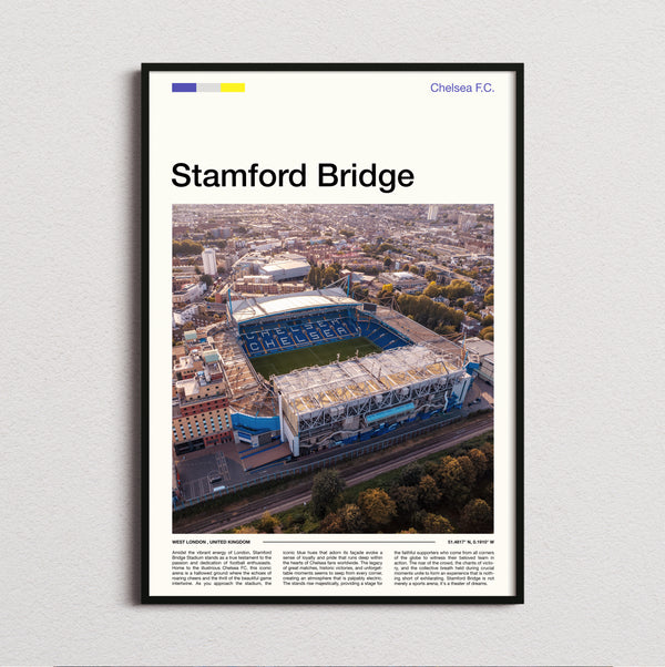 Stamford Bridge Stadium Print framed and photographed straight on