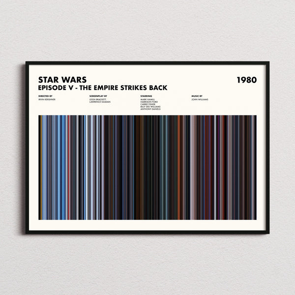 Star Wars: Episode V The Empire Strikes Back Movie Barcode Poster framed and photographed straight on