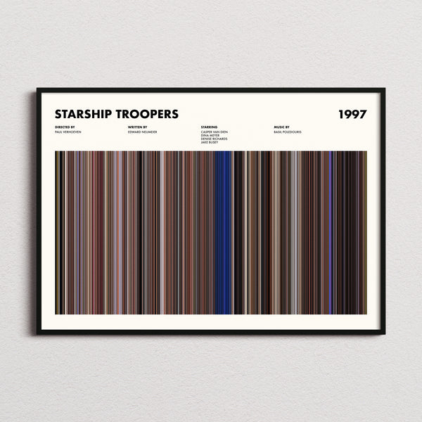 Starship Troopers Movie Barcode Poster framed and photographed straight on