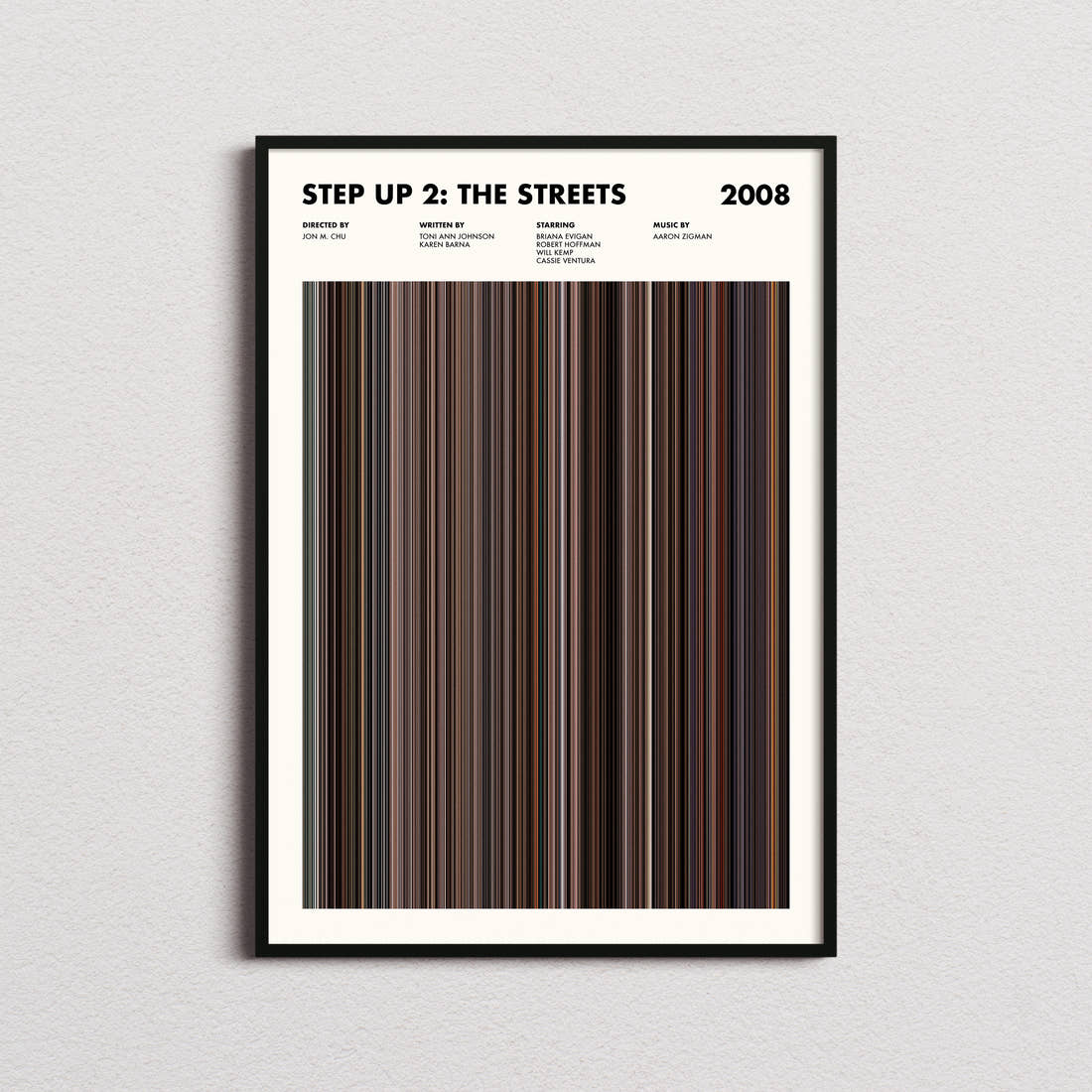 Step Up 2: The Streets Movie Barcode Poster framed on a plain studio wall