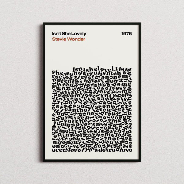 Stevie Wonder Isn't She Lovely Lyric Print in the cream colourway, framed